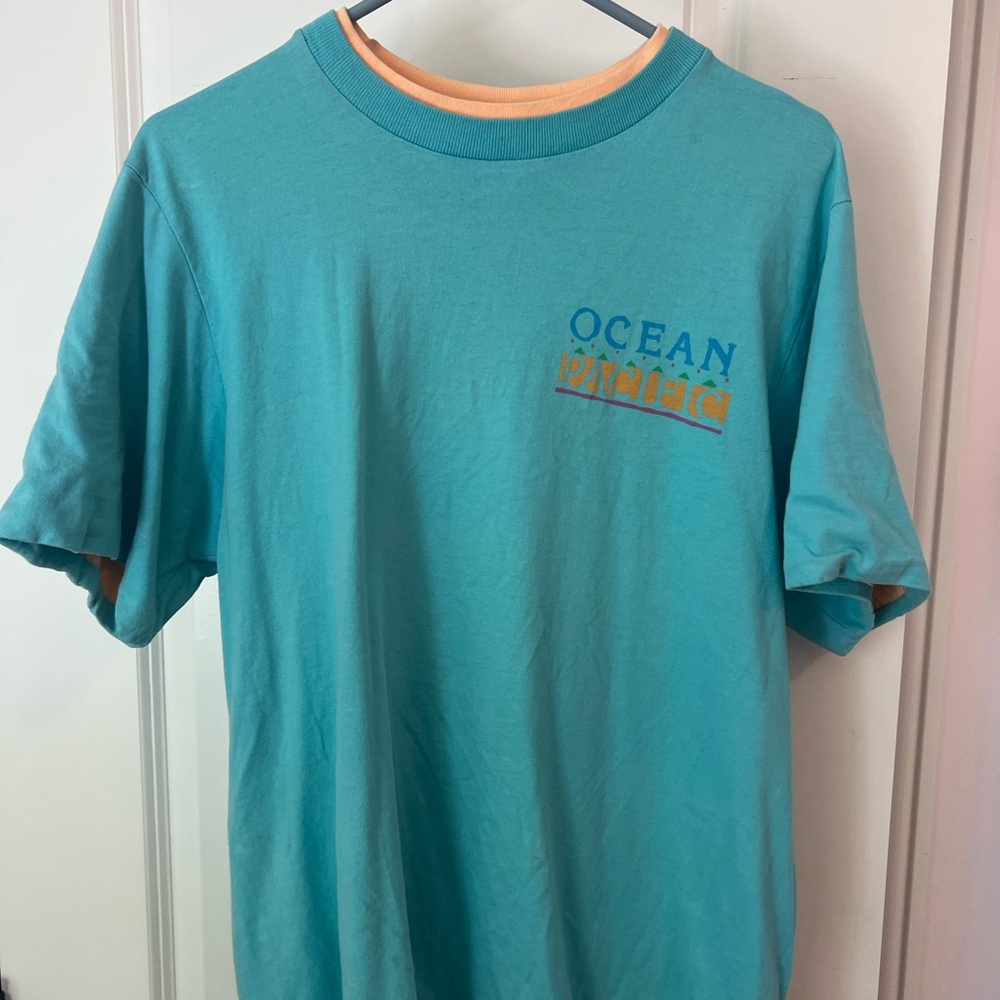 OP Blue Short Sleeve Tees Casual Crew Neck